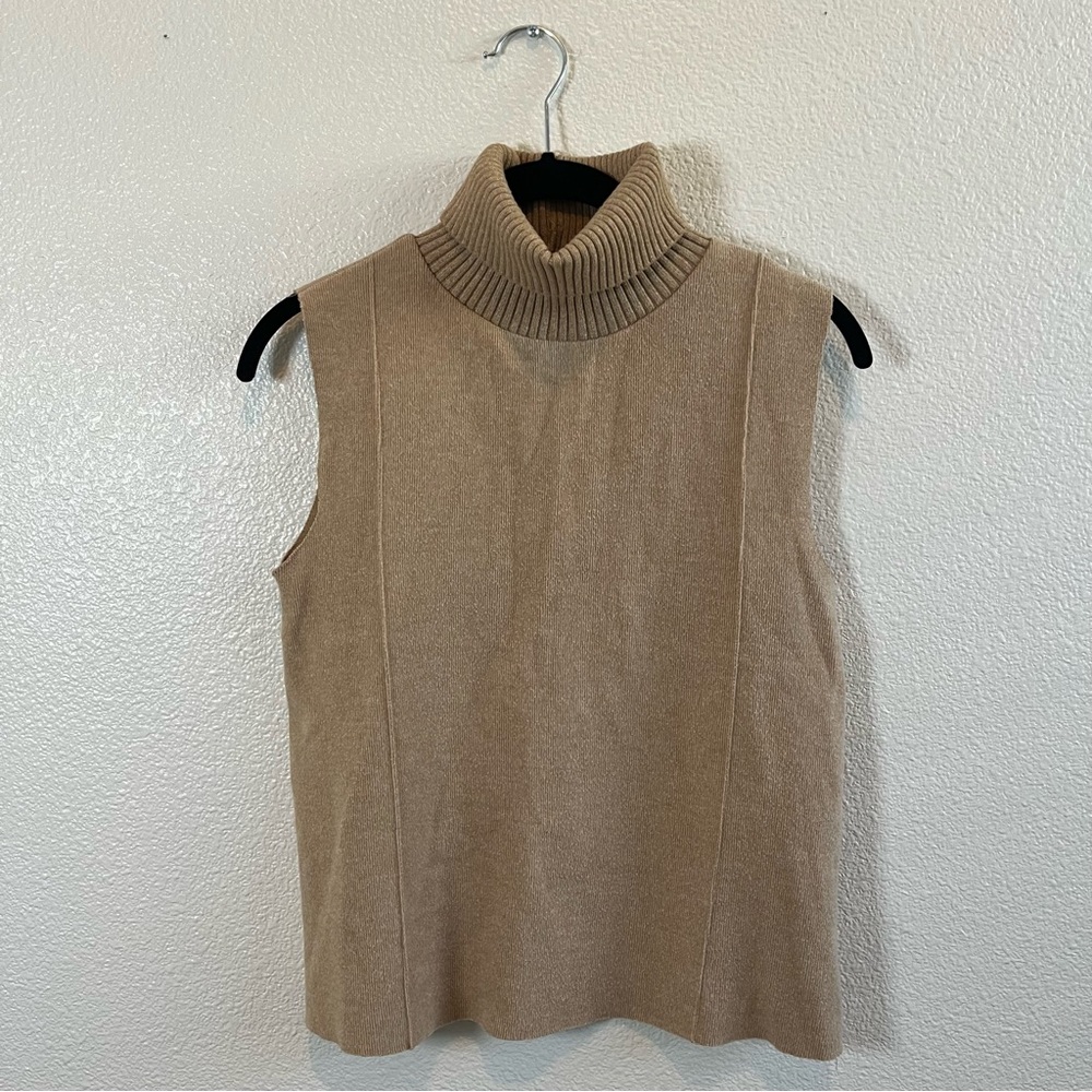 Zara Tan Ribbed Knit Turtleneck Sleeveless Sweater Vest Women’s SM - Picture 3 of 6
